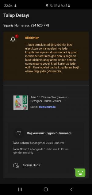 Hepsiburada Eksik Ürün Gönderimi